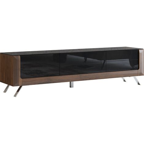 Mueble TV Sovera 104, Nuez + Negro brillante, Número de puertas: 2, Número de cajones: 1, 199x52x48cm (1/4)