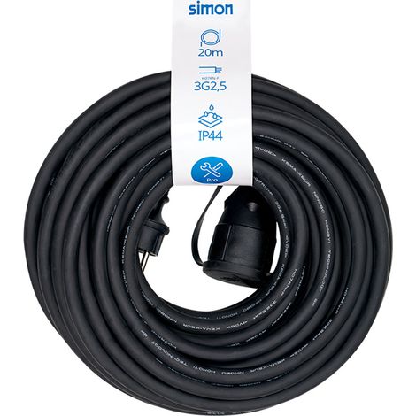 Professionelles Verlängerungskabel 20 m IP44 H07rn-f 3 G 2,5 mm², 1 Steckdose mit Abdeckung, 16 A 250 V, Schwarz