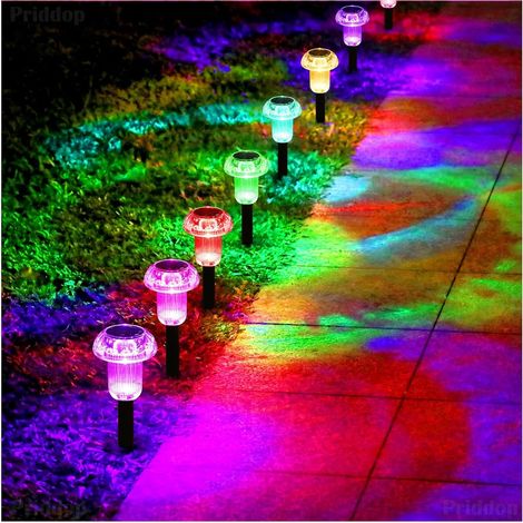 Paquete de 8 luces LED solares impermeables que cambian de color y se alimentan por energía solar para decoración de jardines, paisajes, césped y patios.