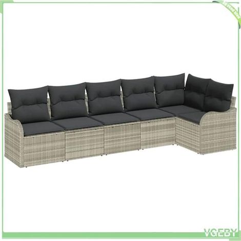 Ensemble canapé de jardin - FAFEICY - Modulaire - Gris clair - Polyrotin - 6 places (1/5)