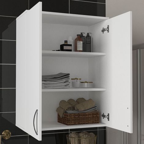 Mueble de Pared Isili, 2 Estantes, 2 Puertas, 3 Compartimentos, 70x90h cm Blanco (1/5)