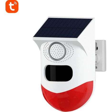 Tuya WiFi Solarbetriebener drahtloser Infrarot-Bewegungsmelder mit Blitzsirene und 120-dB-Alarm, wasserdicht, PIR-Sensor (1/5)