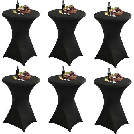 Lot de 6 Housse Mange Debout 80 x 110 cm Noir, Nappe Mange Debout Extensibles en Spandex, Nappe Table Haute Ronde pour Restaurant, Bar, Cocktail, Banquet, Mariage (80 x 110 cm, Noir) (1/5)