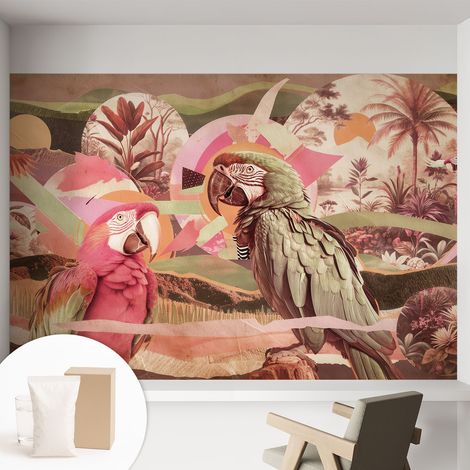 Papier peint intissé mural avec imprimé motifs uniques apparence moderne - Colle incluse gratuite Oiseaux tropicaux 152x104 cm (1/5)