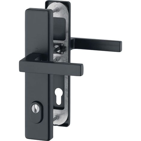 Poignée de porte et plaque longue PZ 88 avec protection anti-traction et goupille rapide RC3, aluminium noir mat (1/5)