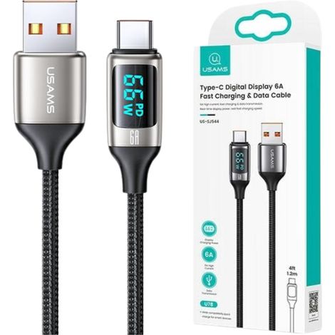 Usams Geflochtenes Kabel U78 USB-C 1,2 m LED 6A Schnellladefunktion Weiß/Weiß SJ544USB02 (US-SJ544) (1/5)