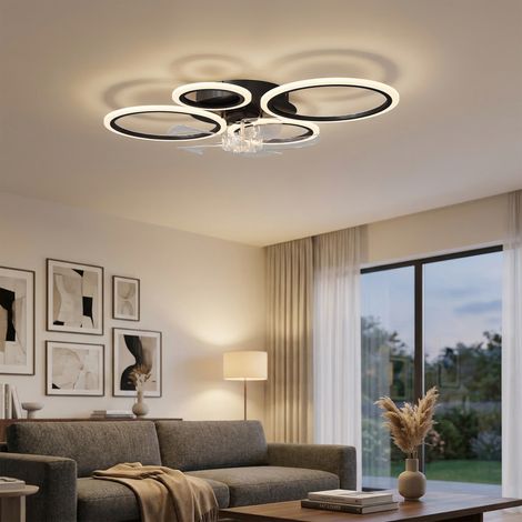 Ventilateur de plafond avec éclairage et télécommande, diamètre 77 cm, 6 vitesses, noir (1/5)
