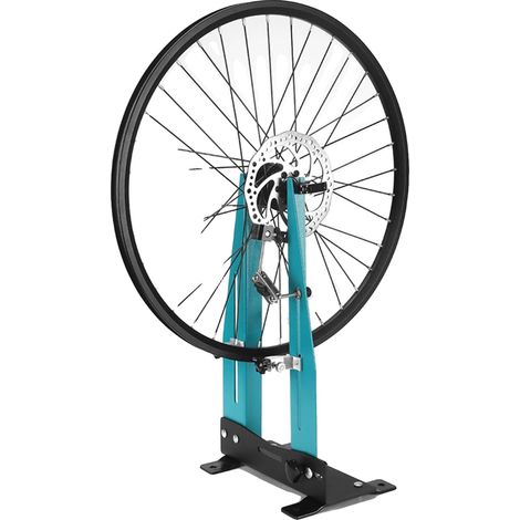 Soporte enderezador de ruedas de bicicleta, construcción de acero, altura ajustable de 94 cm a 135 cm, compatible con la mayoría de tamaños de rueda, alineación precisa, patas de goma antideslizantes. (1/5)