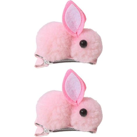 paire de pinces à cheveux lapin en peluche d'hiver, couleurs vives, forme créative, adorables et mignonnes-Pink (1/5)