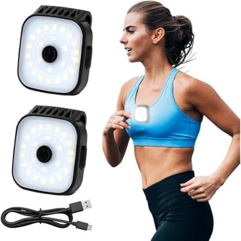 Linterna LED de clip de 2 piezas，linterna de clip para exteriores，recargable por USB，luz para correr resistente al agua，linterna frontal pequeña (1/5)