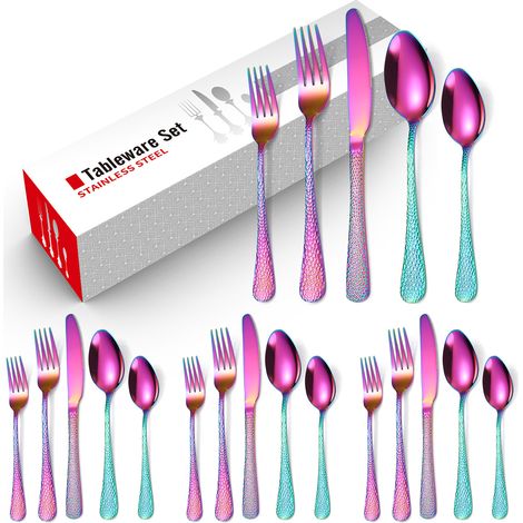 LOLLANDA Ensemble de couverts en acier inoxydable 20 pièces, comprenant couteau, fourchette et cuillère, pour à 4 personnes, en plusieurs couleurs (1/5)