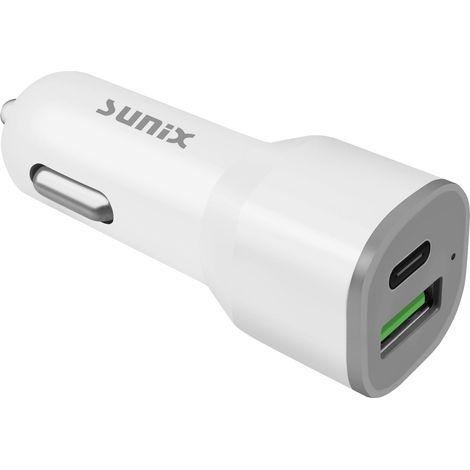 Sunix KFZ PD QC 3.0 36W Auto Ladegerät 1x USB 1x Typ-C Port Zigarettenanzünder Ladeadapter Weiß