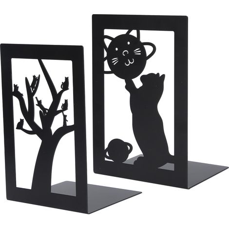 Beyamis serre-livres en métal pour bureau, étagère, rangement de livres et documents, séparateur, fournitures de loisirs créatifs (arbre à chat Cat Planet) (1/5)