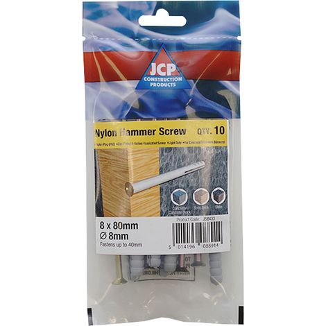 Jcp Fixings Nylon Hammer Screws ZYP - 8 x 100mm - Box of 50