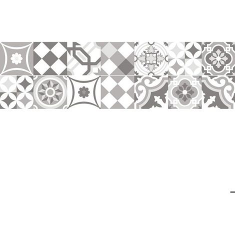 Sticker Contremarche Carrelage - Imitation Azulejo Gris Clair Blanc Gris Foncé - Pour Escalier Intérieur - 2 Bandes 16x112 cm (1/4)