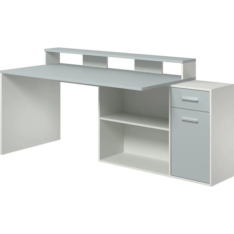 Bureau 1 porte 1 tiroir mélaminé blanc et gris Gamer (1/5)