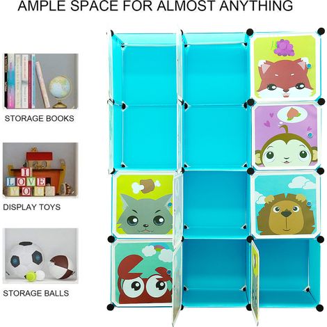 Aqrau Armoire modulaire pour enfants, penderie portable, avec portes, pour vêtements, chaussures, jouets, livres, facile à assembler, bleu 111 x 37 x 147 cm
