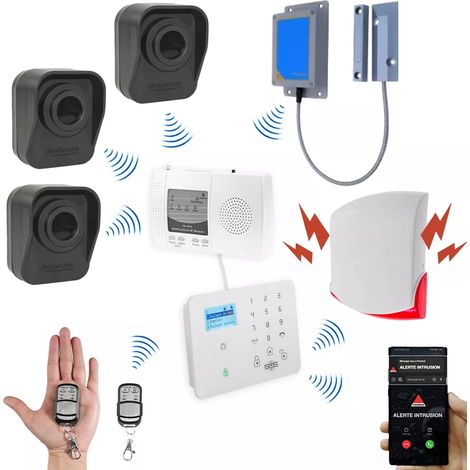 Kit "hangar agricole" - 3 détecteurs de mouvement à piles + 1 d'ouverture + sirène 120dB + alerte GSM (DA600+/KP) (1/5)
