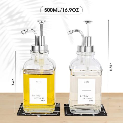 Distributeur De Sirop - Bouteille En Verre Avec Pompe - 500 ml - Pour Café Bar Et Cuisine - 2 Pièces (1/5)