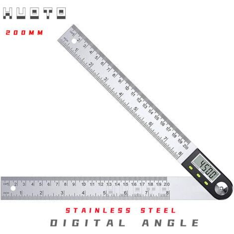 Rapporteur d'Angle Numérique 0-200mm Numérique Angle Finder 0-360 °Rapporteur Numérique 2 en 1 en Acier Inoxydable avec Affichage LCD Mesure Angle pour Travail Du Bois Construction Réparation-- (1/4)