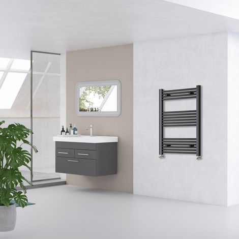 AICA 1000x600mm(HxW) Matt Black Straight Central Heating Towel Rail Radiator (1/5)