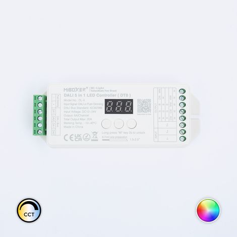 LED Dimmer Controller DL-X DALI 5 in 1 DT8 für LED-Streifen Einfarbig/CCT/RGB/RGBW/RGBWW 12/24V DC MiBoxer Monocolor / CCT / RGB / RGBW / RGBWW