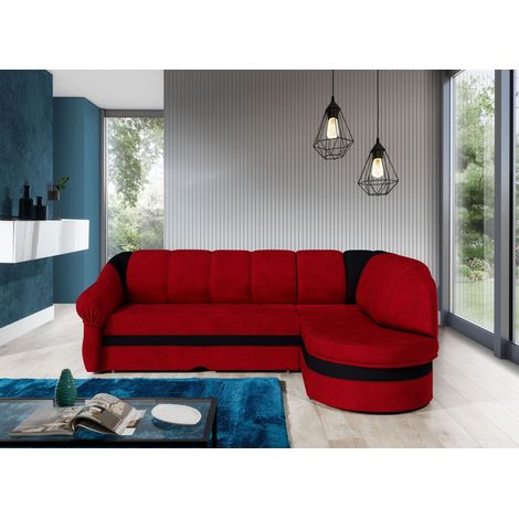 Canapé d'angle droit convertible tissu rouge et noir Sundy 250cm (1/5)