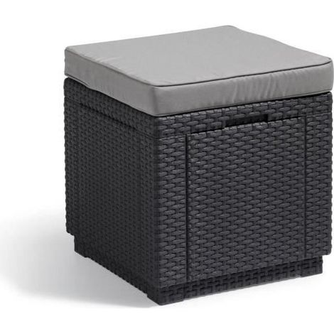 Allibert – Pouf de jardin en polypropylène 42 x 42 x 45 cm – Coussin polyester – Imperméable et résistant aux intempéries – 47,1 L de rangement