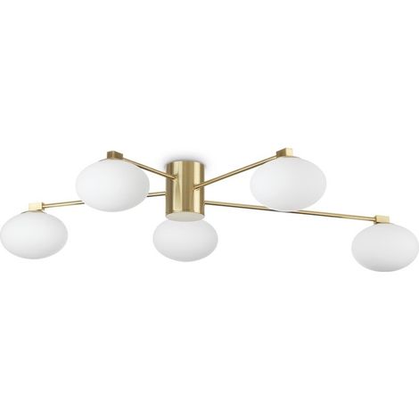 Plafoniera Contemporanea Hermes Metallo Ottone 5 Luci G9 3W 3000K Luce Calda