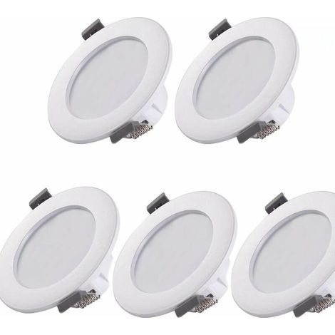 VURAHOME -5 spots LED pour salle de bain, IP44 Diamètre du visage taille 100mmTaille du trou 75-95mm blanc, plafonnier encastré, panneau LED 6W, lumière blanche 6500K (1/5)