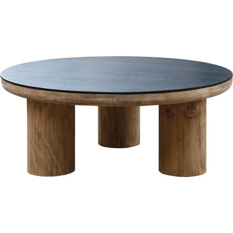 Made In Meubles – Table basse ronde en pin recyclé 90x90cm – Style vintage – Aspect naturel du grain de bois – Robuste et durable (1/5)