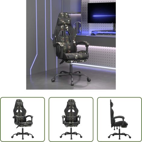 Gamingstuhl mit Fußstütze - Gamingstuhl mit Fußstütze Drehbar Schwarz Tarnfarben Kunstleder (1/5)