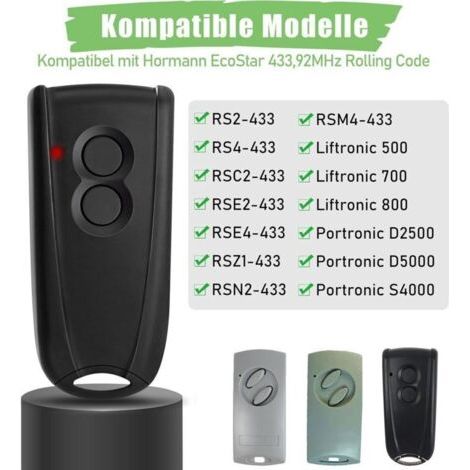 2 pièces Télécommande d'ouverture de Garage pour EcoStar RSC2-433 RSE2-433, télécommande de Porte pour Hormann EcoStar Liftronic 500/700/800 pour Portronic D2500/D5000/S4000 (1/3)