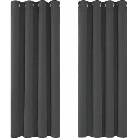 Rideaux occultants isolants thermiques 117x138 cm – 100% polyester triple-tissage – Protection contre lumière et froid – Lot de 2 pièces gris foncé (1/5)