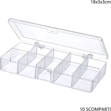 TrAdE Shop Traesio - Scatola Portaoggetti 10 Scomparti Pratica Scatola Contenitore Misura 18x3x3 Cm -