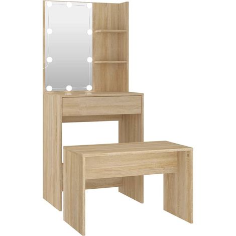 Maison Exclusive - Set Tavolo da Toeletta con LED Rovere Sonoma Legno Multistrato (1/5)