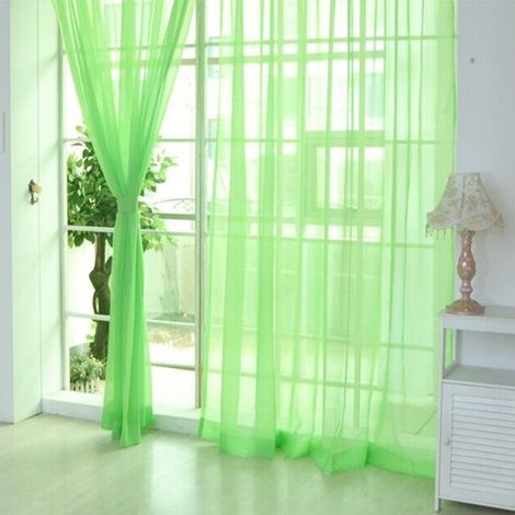Rideaux transparents à deux panneaux pour le salon – bande plissée, ourlet lesté, 100 % polyester, vert fruit, 100 x 270 cm