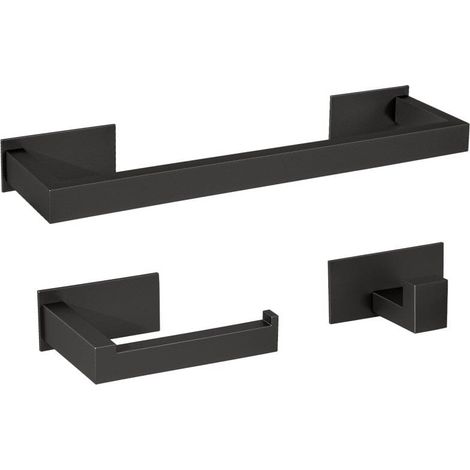 Conjunto accesorios de baño NELSON 40 negro mate Toallero + portarrollos + 2 perchas
