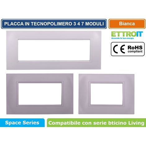 Placca Plastica Quadrata Serie Space 4P Colore Bianco Compatibile Con Bticino Living Light (1/4)