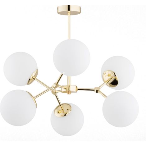 Lustre Foton Gold Alfa 6xE14 doré boules blanches Ø58cm (1/2)