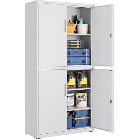 Songmics – Armoire d'atelier en métal gris 40 x 80 x 180 cm – 5 étagères réglables – 4 portes avec 2 serrures – Charge max 25 kg par niveau (1/5)