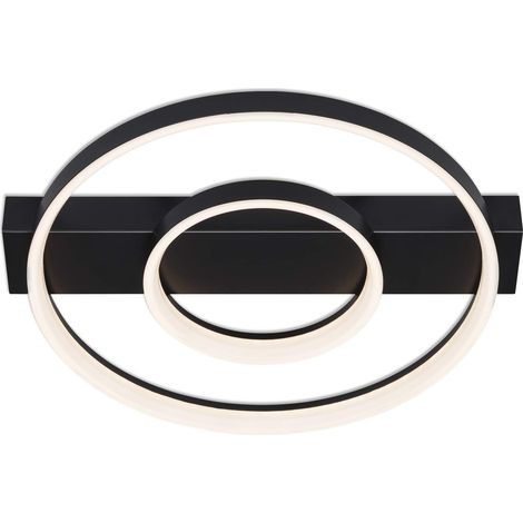 Plafonnier LED, plafonnier à gradation, double profil lumineux inclus, avec fonction mémoire, 26 Watt, 2 250 Lumen, 3 000 Kelvin, Noir, 435 x 395 x 66 mm (L x L x H) 3025-015 (1/5)
