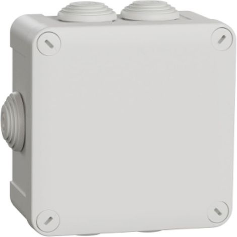Caja IP55 CUADRADA 105x105 mm con 7 conos y protección contra polvo y agua.