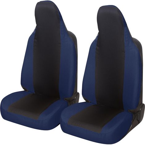 Lupex shop - Coppia coprisedili anteriori universali per Up, Made In Italy, tessuto policotone, poggiatesta integrato, Senza logo, Nero\Blu Scuro (1/4)