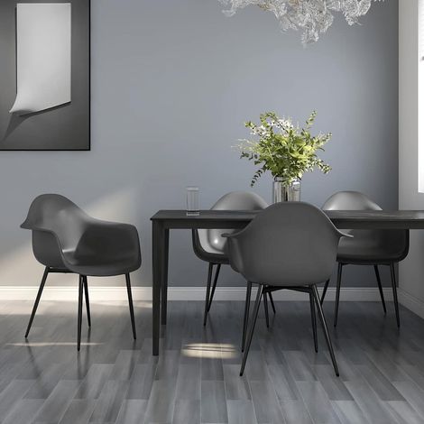 Lot de 4 chaises de salle à manger en polypropylène gris, dossier incurvé, 64 x 59 x 84 cm - PANGIVO (1/5)