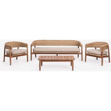 Ensemble de jardin avec canapé 3 places, 2 fauteuils et table basse en bois d'acacia Ribeira SKLUM