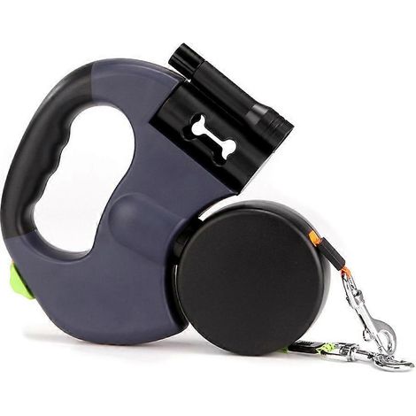 Laisse rétractable pour chien, 3 m, avec lampe torche intégrée, idéale pour les promenades avec un chien de petite, moyenne ou grande taille. Cordon en nylon anti-nœuds à 360° - Bleu (1/5)