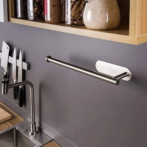 Porte-rouleau de cuisine, porte-rouleau de cuisine mural auto-adhésif sans perçage pour cuisine et salle de bain en acier 304 (1/4)