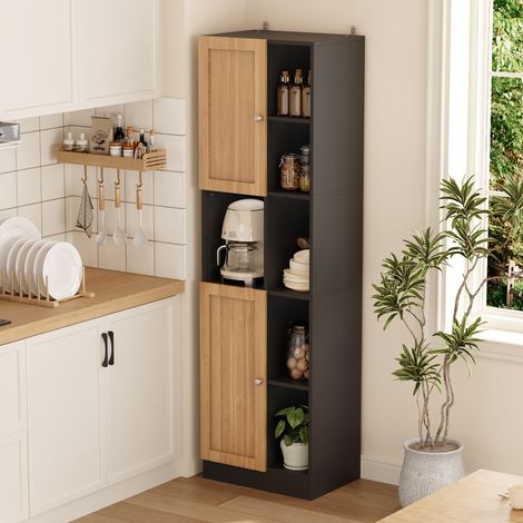 Armoire d'angle de cuisine colonne de rangement 6 étagères ouvertes 2 portes placard haut étroit gain de place - 50x35,5x170cm - bois mdf moderne - anthracite et chêne (1/5)