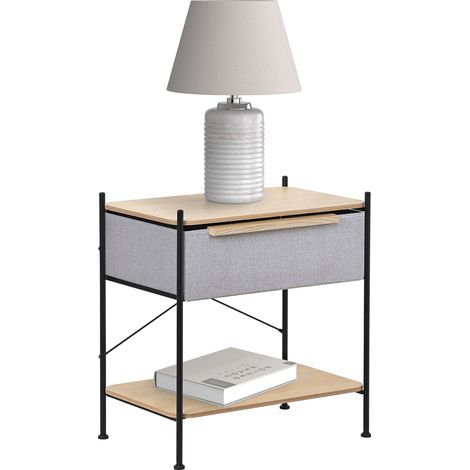 ML-Design Beistelltisch mit Schublade aus Stoff, 62x67,5x42,5 cm, Grau, Kommodenschrank mit MDF-Platten und Stahlrahmen, Nachttisch für Boxspringbett, Kommode Regal Aufbewahrungsschrank für Wohnzimmer (1/5)